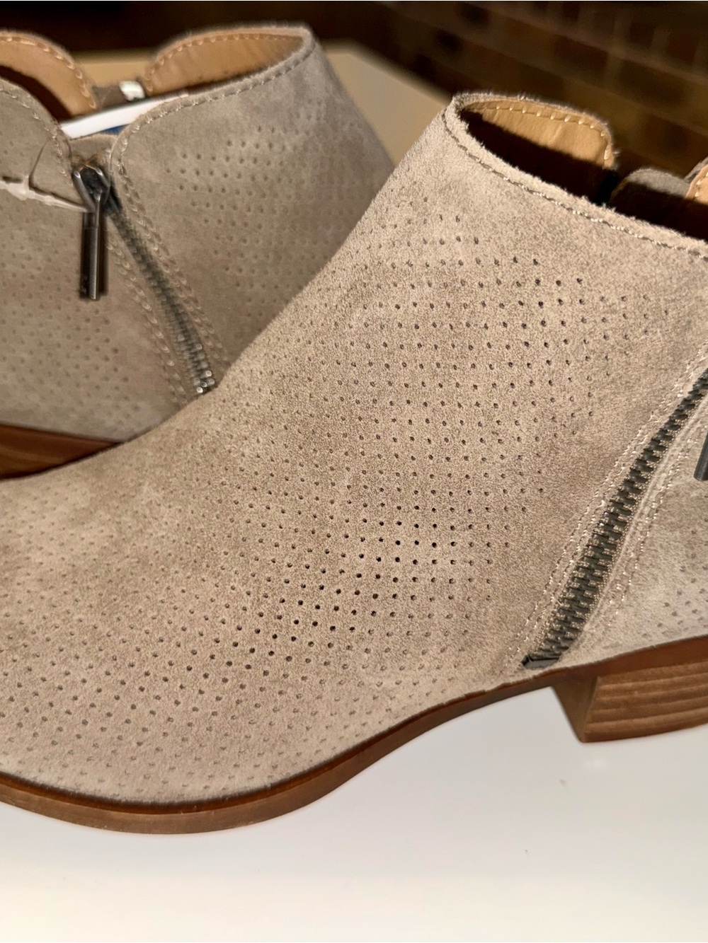 Lucky Brand Taupe Suede Perforated Ankle Booties